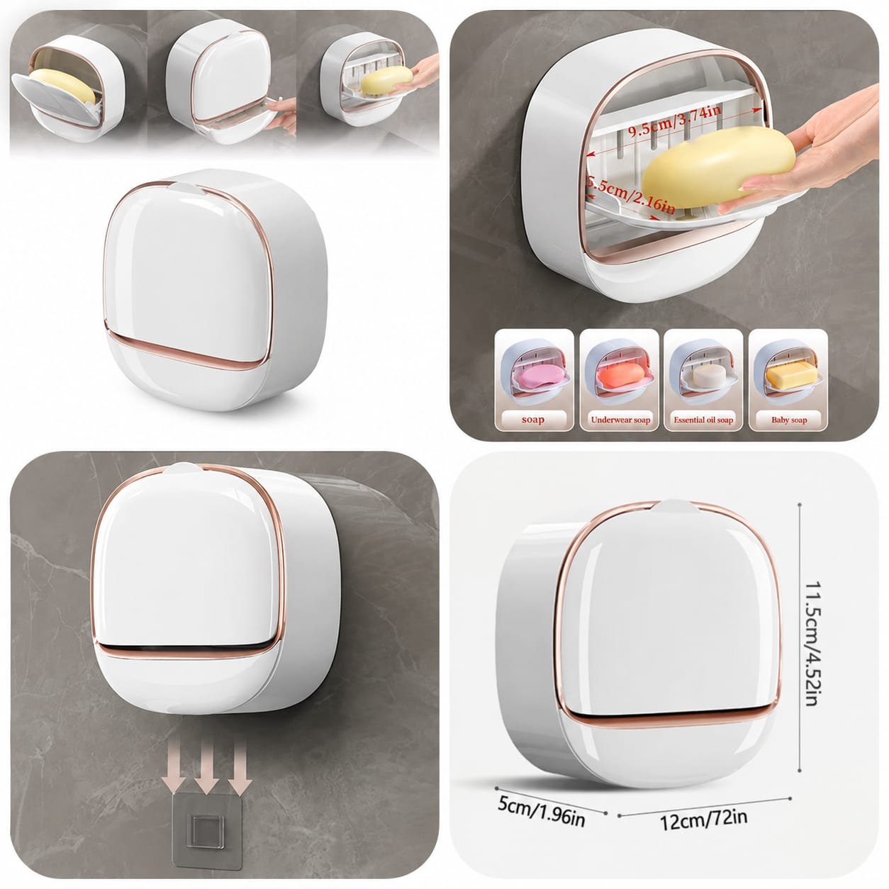 Luxury Wall Mounted Soap Holder Self Draining Soap Dish with Drain Tray, Covered Soap Saver Holder for Bathroom, Shower & Kitchen Sink