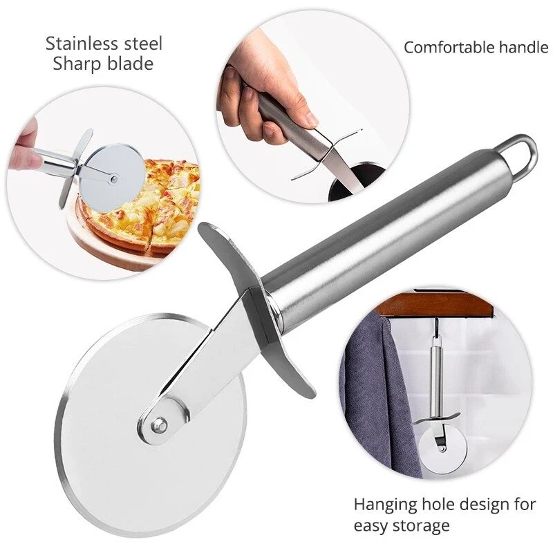 Stainless Steel Pizza Cutter Wheel – Sharp Blade Pizza Slicer with Finger Guard, Comfortable Non-Slip Handle, Easy to Clean, Hanging Hole for Storage