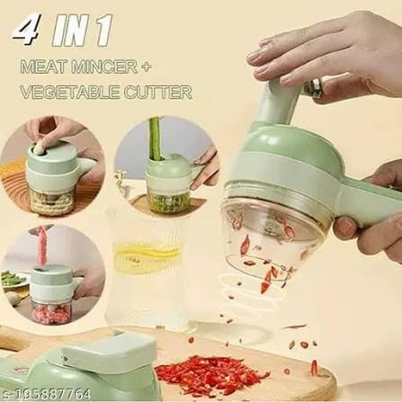 4-in-1 Handheld Vegetable Chopper & Garlic Masher, Portable Food Prep Tool | Multi-Function Mincer for Garlic, Chili, Meat & Vegetables with Detachable Container, All-in-One Kitchen Chopper