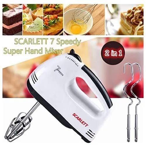 Scarlett 7-Speed Electric Hand Mixer – Easy to Hold Handheld Beater with Stainless Steel Whisks & Dough Hooks for Eggs, Cake, Cream & Baking
