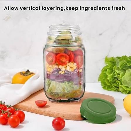 Glass Salad Mason Jar, Airtight & Spill-Proof Wide Mouth Jar with Lid | Clear Glass Container for Meal Prep, Overnight Oats, Fruits & Salad Storage