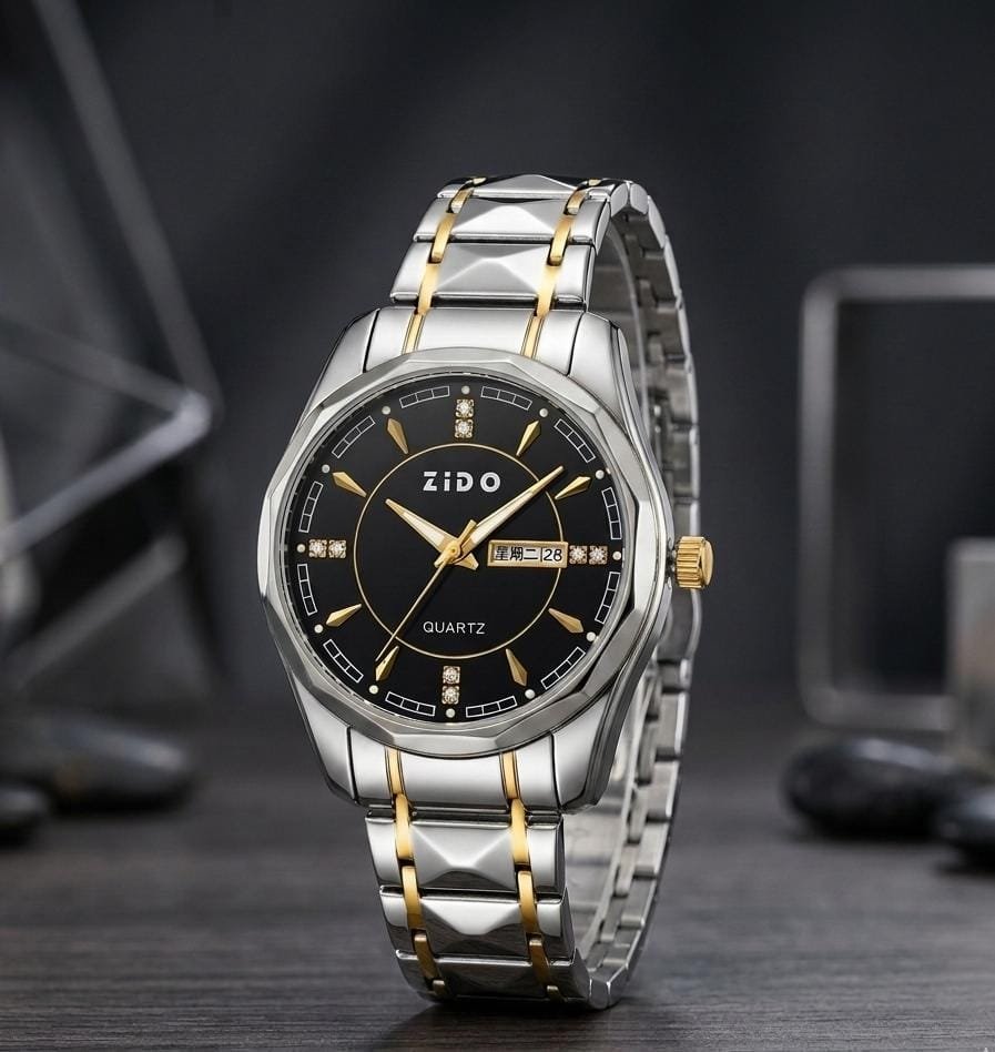 ZIDO Men's Quartz Analog Watch – Stainless Steel Strap Business & Casual Wrist Watch with Day & Date Display