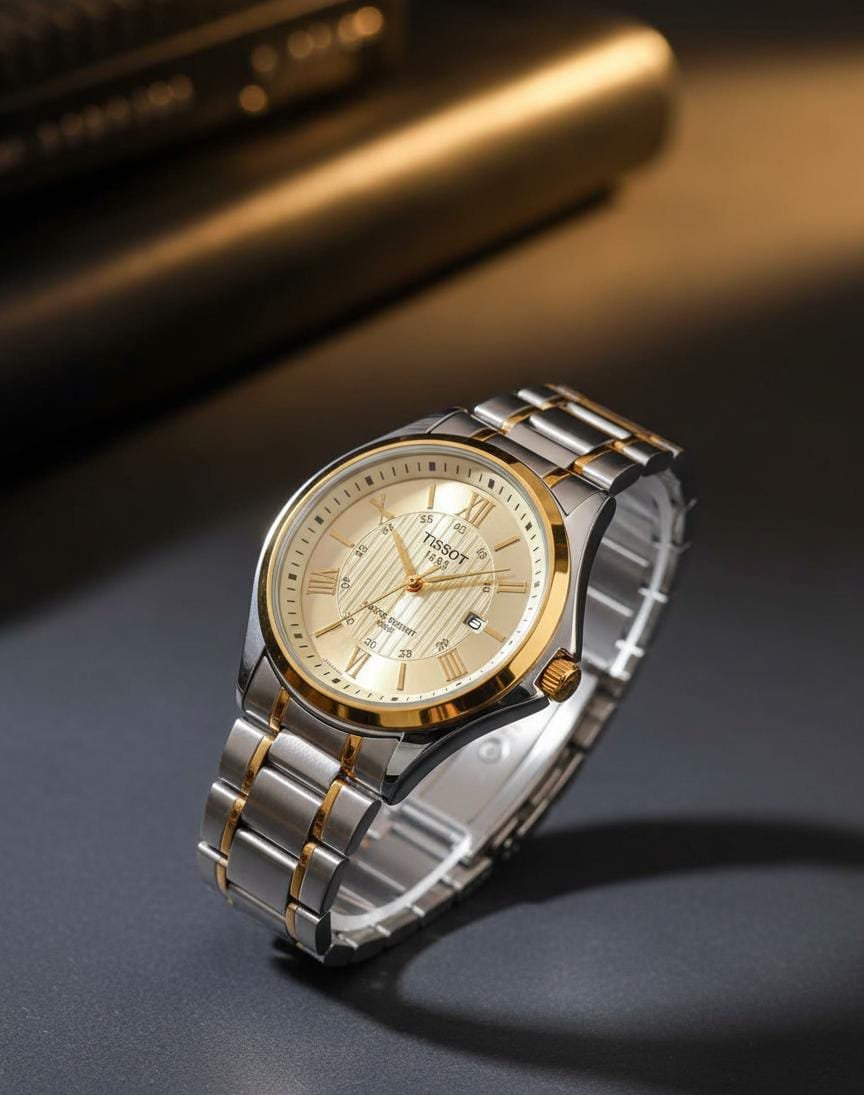 Men's Luxury Quartz Analog Watch – Stainless Steel Strap | Day & Date Display