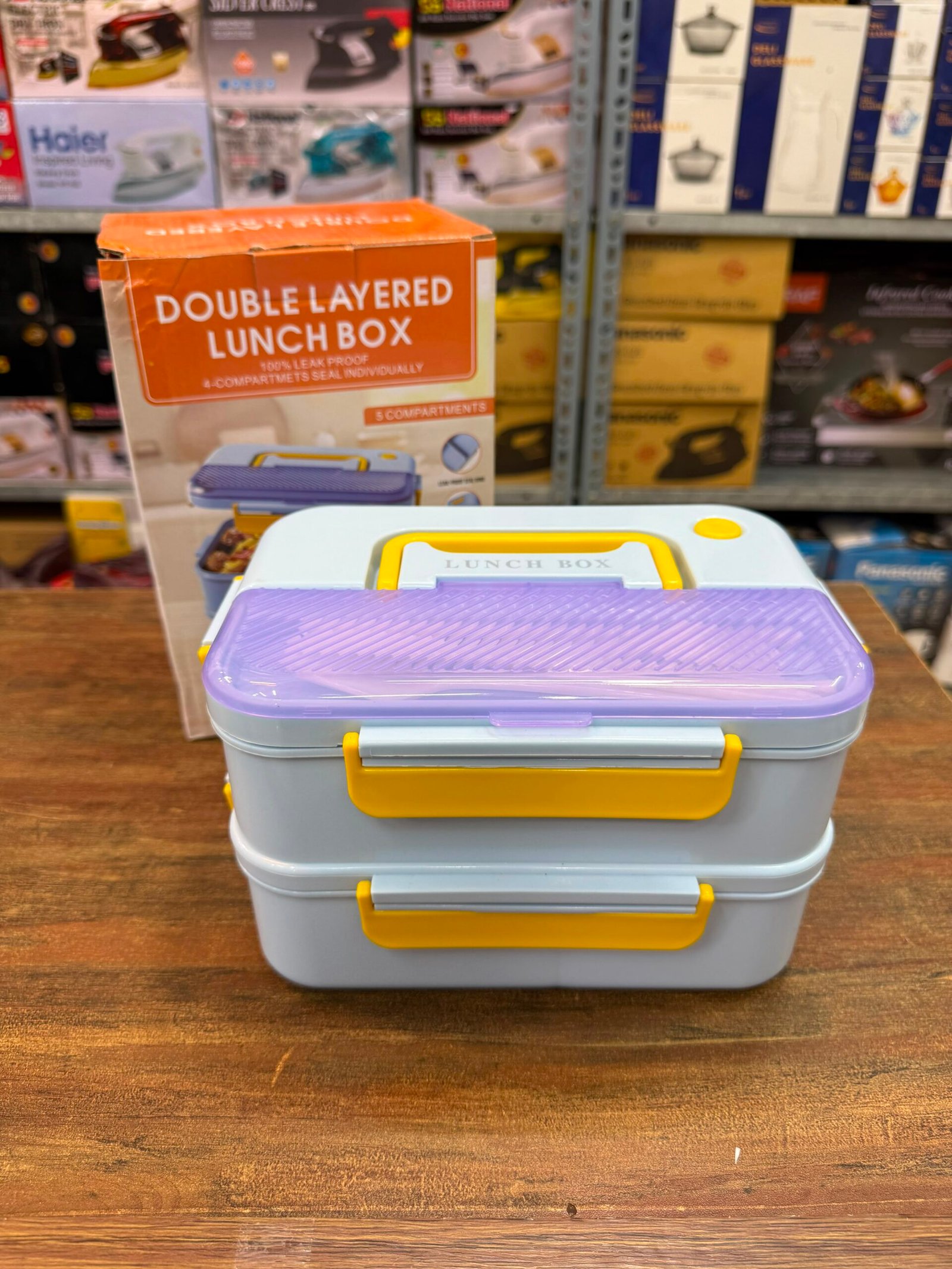Double Layer Bento Lunch Box 1200ML with 5 Compartments, Leakproof Food Storage Container with Spoon & Cutlery, Reusable BPA-Free Lunch Box for Kids & Adults, School, Office, Picnic & Travel