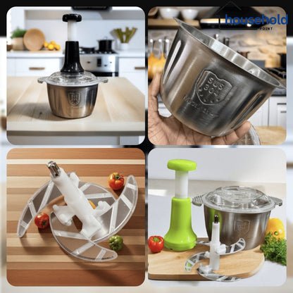 Manual Push Food Chopper with Stainless Steel Blades, Handheld Vegetable Cutter for Onion, Garlic, Vegetables, Fruits & Nuts, Easy Pull Press Chopper for Quick Meal