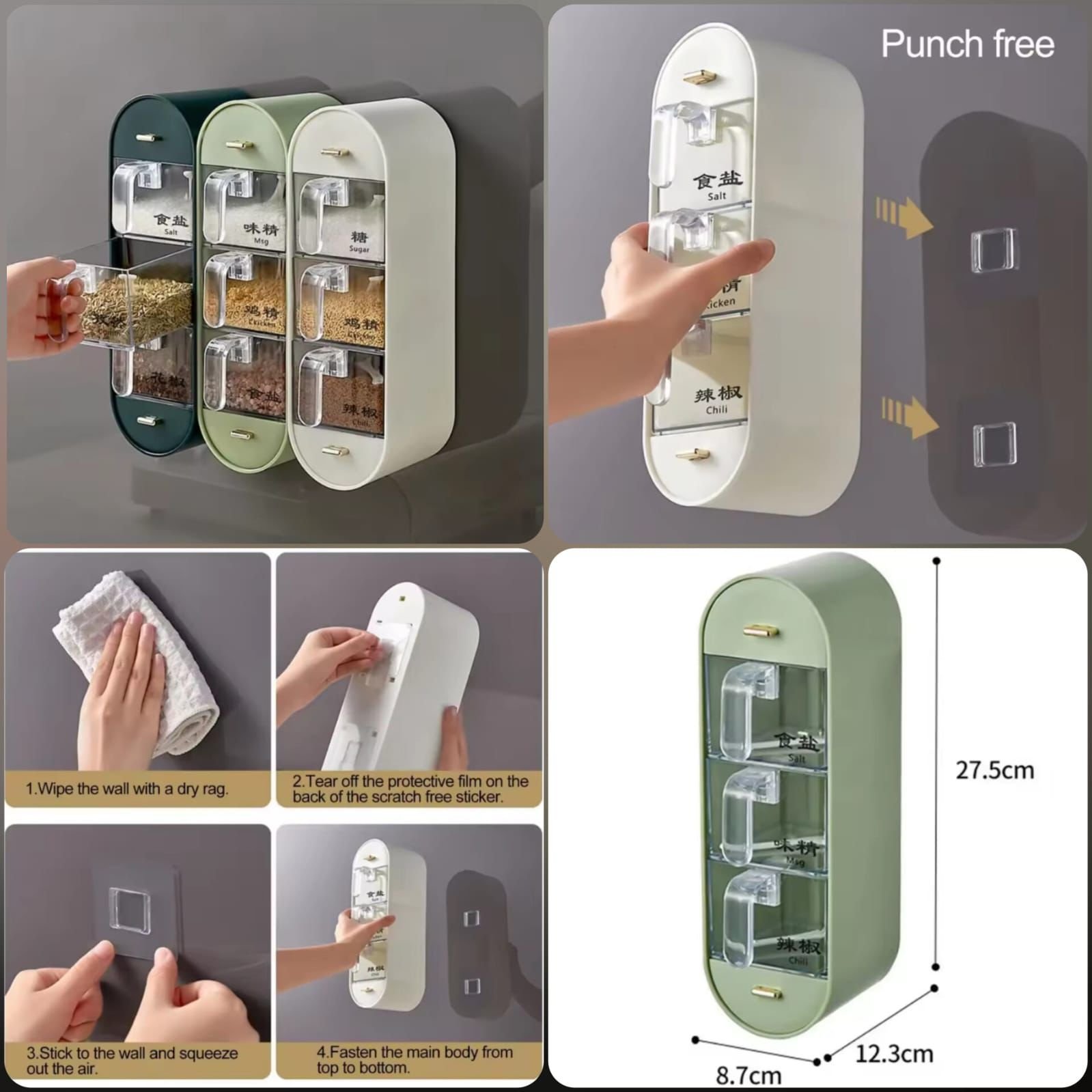 Multi-Compartment Wall Mounted Spice Rack Organizer – Kitchen Seasoning Storage Shelf, Hanging Spice Holder for Cabinet, Pantry & Countertop, Space Saving Kitchen Organizer